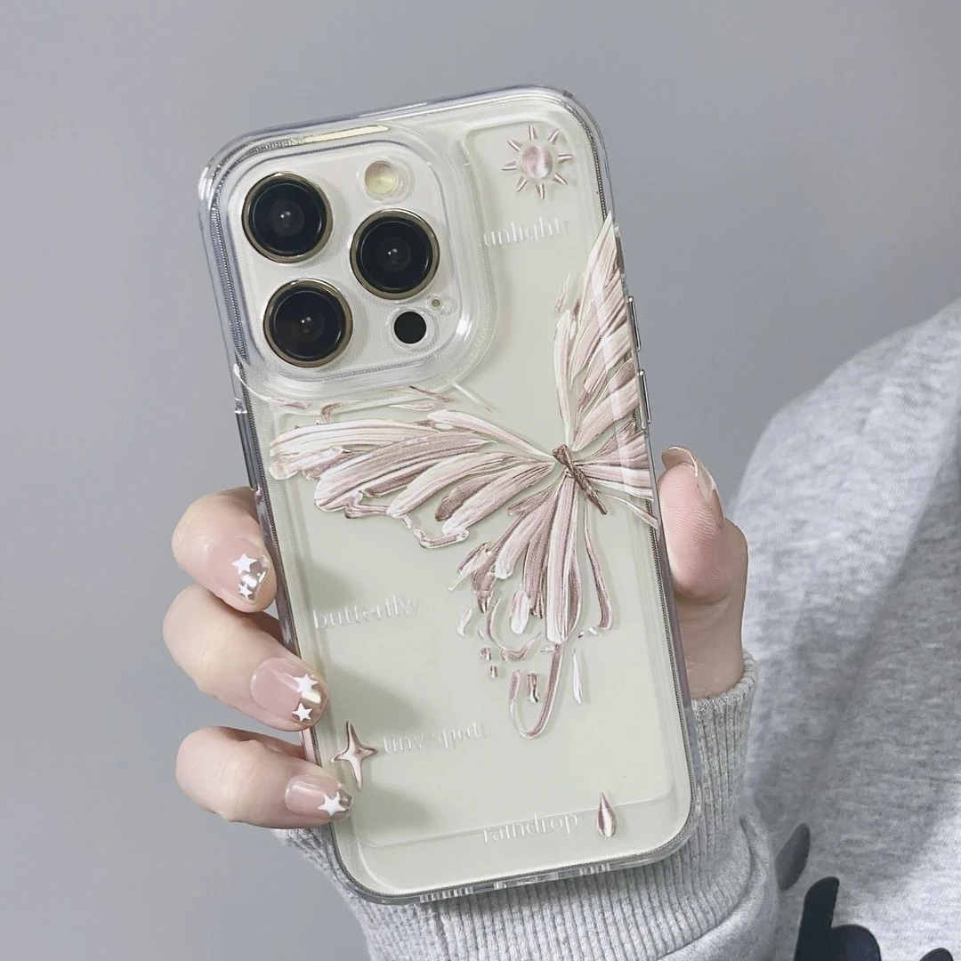 蝴蝶苹果15promax手机壳iPhone14新款13透明12简约11软壳xr女7/8