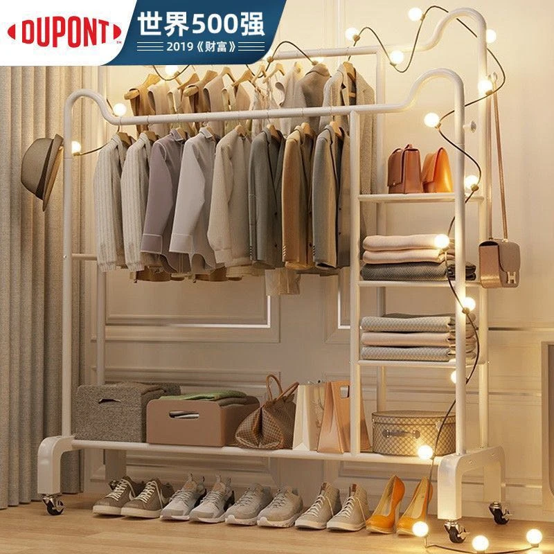 【新疆包邮】小沫家猫耳双杆衣服架可移动落地轻奢家用阳台简易立式