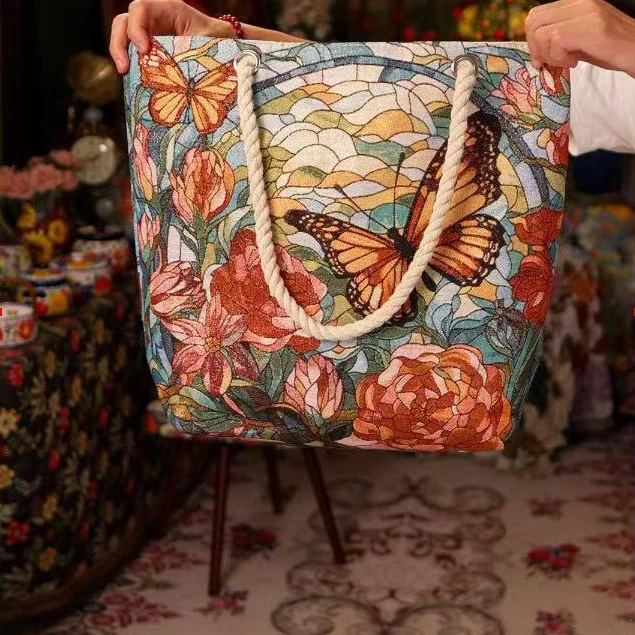 双面金丝立体蝴蝶大容量时尚百搭便当包