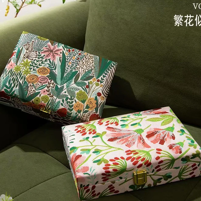 首饰盒/箱 D繁花似锦提花刺绣收纳盒轻奢大容量珠宝首饰盒
