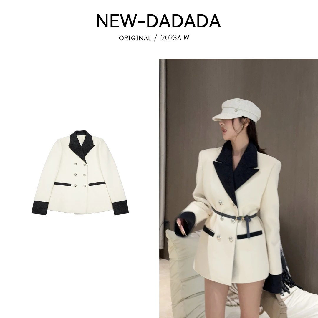 清清利达NEWDADADA【甜杏奶咖】秋冬气质时尚百搭休闲撞色外套DS858