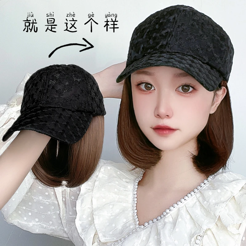 短发波波头假发女短发帽子假发一体女春夏潮流网红时尚锁骨全头套
