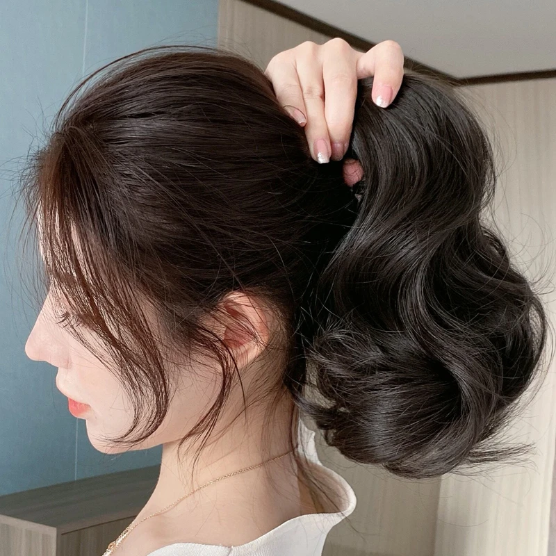 抓夹款马尾假发女短马尾梨花卷发真人发丝蓬松减龄高马尾假发辫子