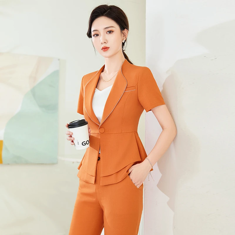 夏季女性气质套装时尚休闲薄款修身韩版中袖女神范前台