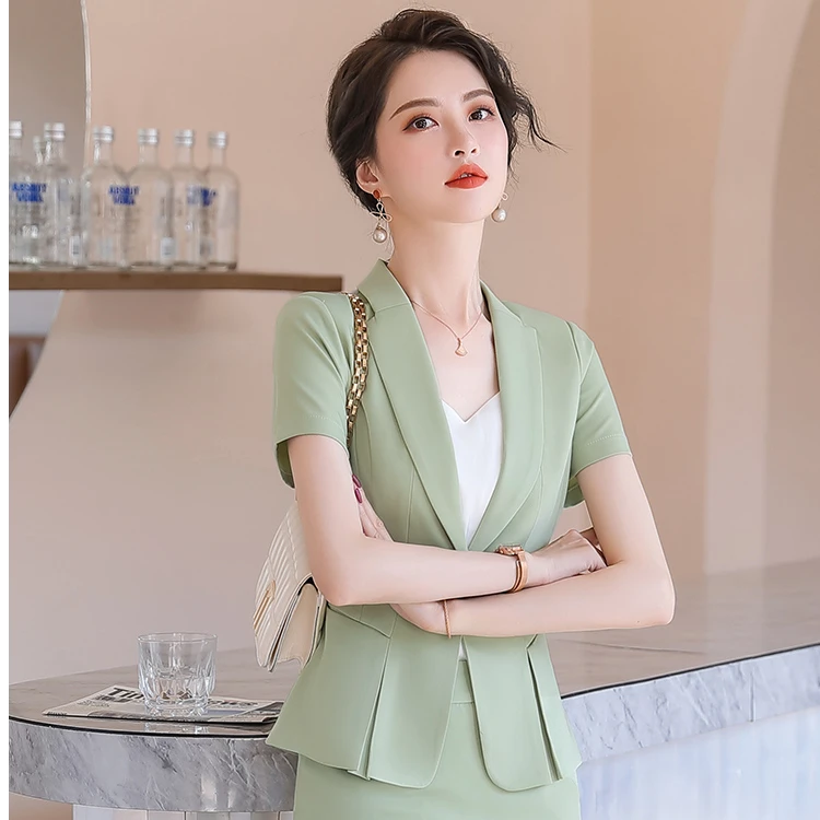 夏季薄款显年轻绿色新款气质修身套装裙慵懒时尚名媛女神范