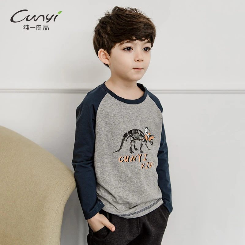 【专属】纯一良品童装儿童长袖T恤中大童春秋装新款恐龙印花体恤