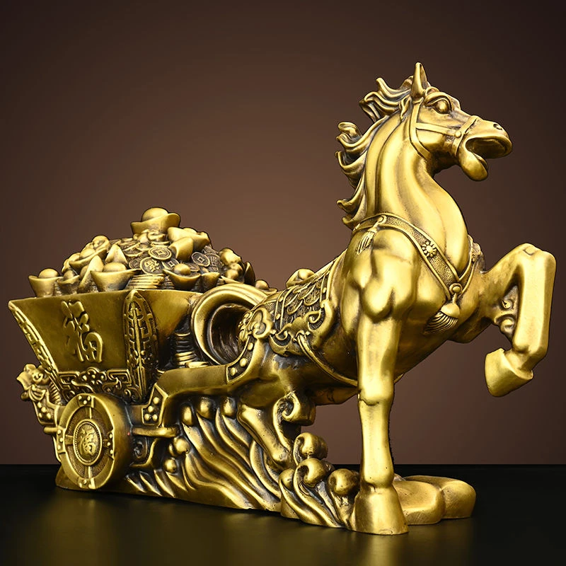 纯铜马拉车马拉财摆件招财马拉车马上发财客厅装饰家居办公室