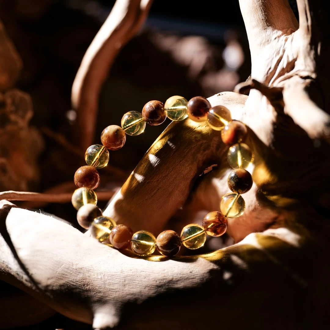 【然道珠宝】缅甸琥珀蓝珀多宝圆珠单圈手串手链精美时尚气质百搭