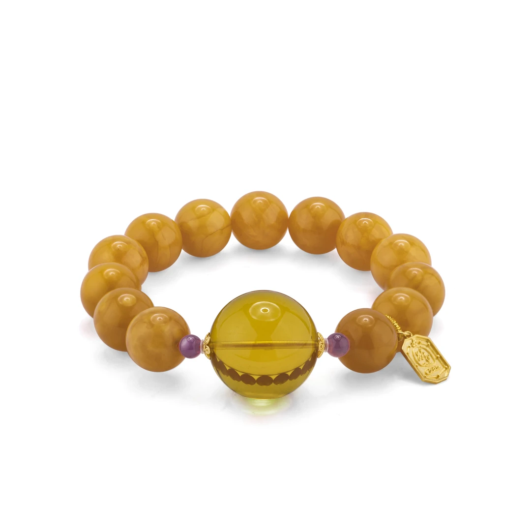 【然道珠宝】老蜜蜡圆珠DIY龙太金印蓝珀大圆珠单圈手串手链