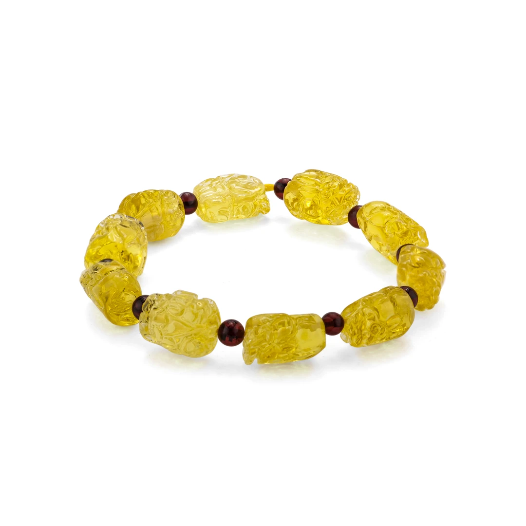 【然道珠宝】金珀貔貅阵单圈手工雕刻手链素圈国风手串黄色珠宝链