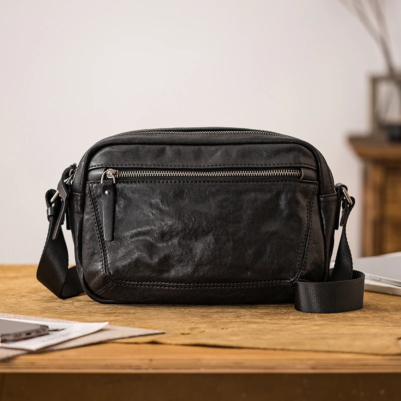 后步男士新款真皮单肩斜挎包头层牛皮日常通勤百搭轻便邮差背包潮