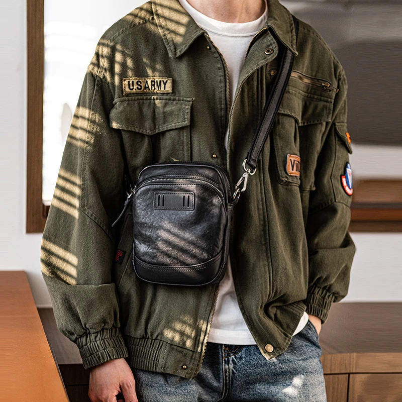 2026通勤简约真皮单肩包男士潮流牛皮小包斜挎包植糅皮夏季手机包