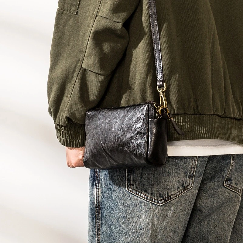 真皮原创男士小包单肩斜挎迷你手机包牛皮潮流青年高级感手拿包女