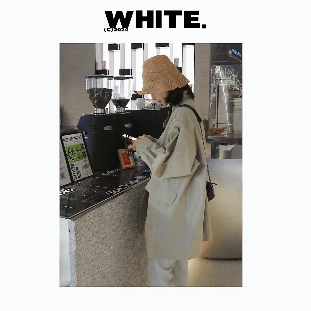 【梨花】韩系休闲外套 定制莫兰蒂色棉风衣