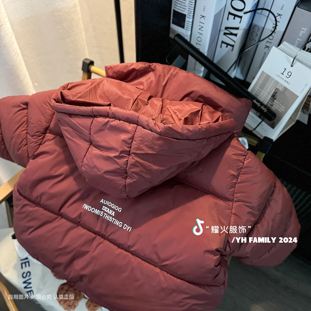 儿童棉服过节穿保暖防寒锁温男宝过年衣服洋气喜庆百搭连帽开衫潮