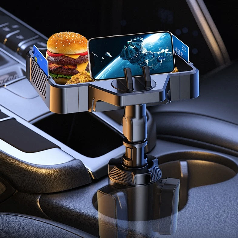 魅哩多功能车载餐桌托盘中控台加装水杯槽导航支架汽车上用水杯架