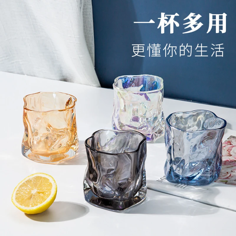 冰川杯普通玻璃杯北欧风啤酒杯果汁杯ins风扭扭咖啡早餐牛奶酒杯