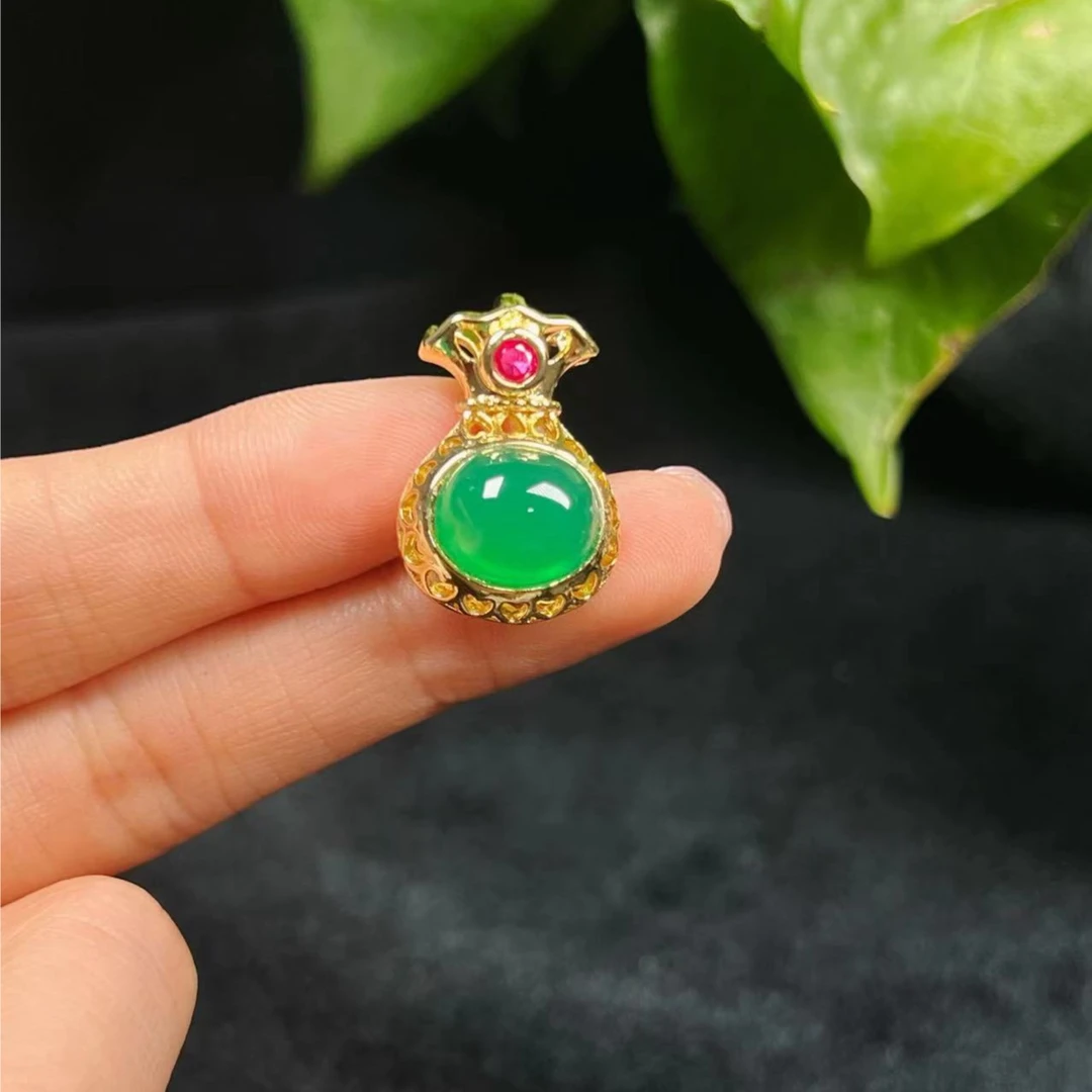 【少帅精选】高档珠宝天然A货正阳绿钱袋子古法澳玉吊坠-多样性发一