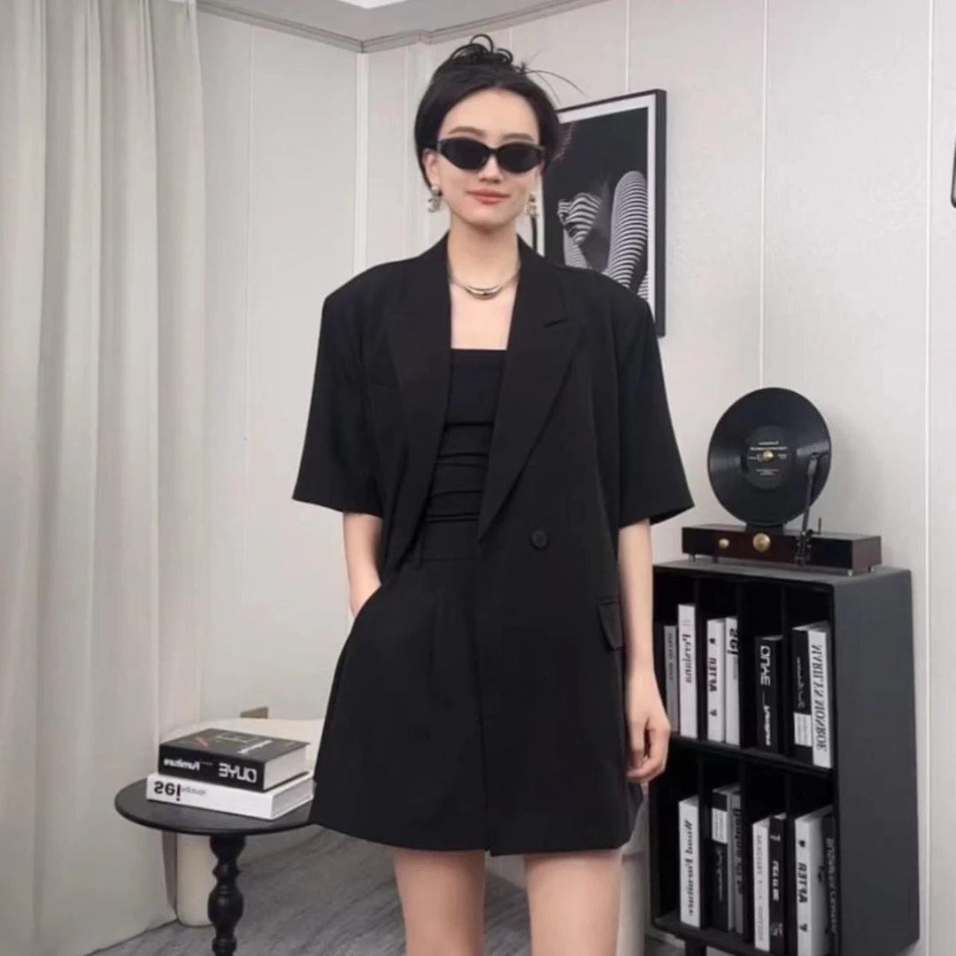 【上衣+裤子一套】2025新款高档夏装气质女休闲宽松短袖西装套装