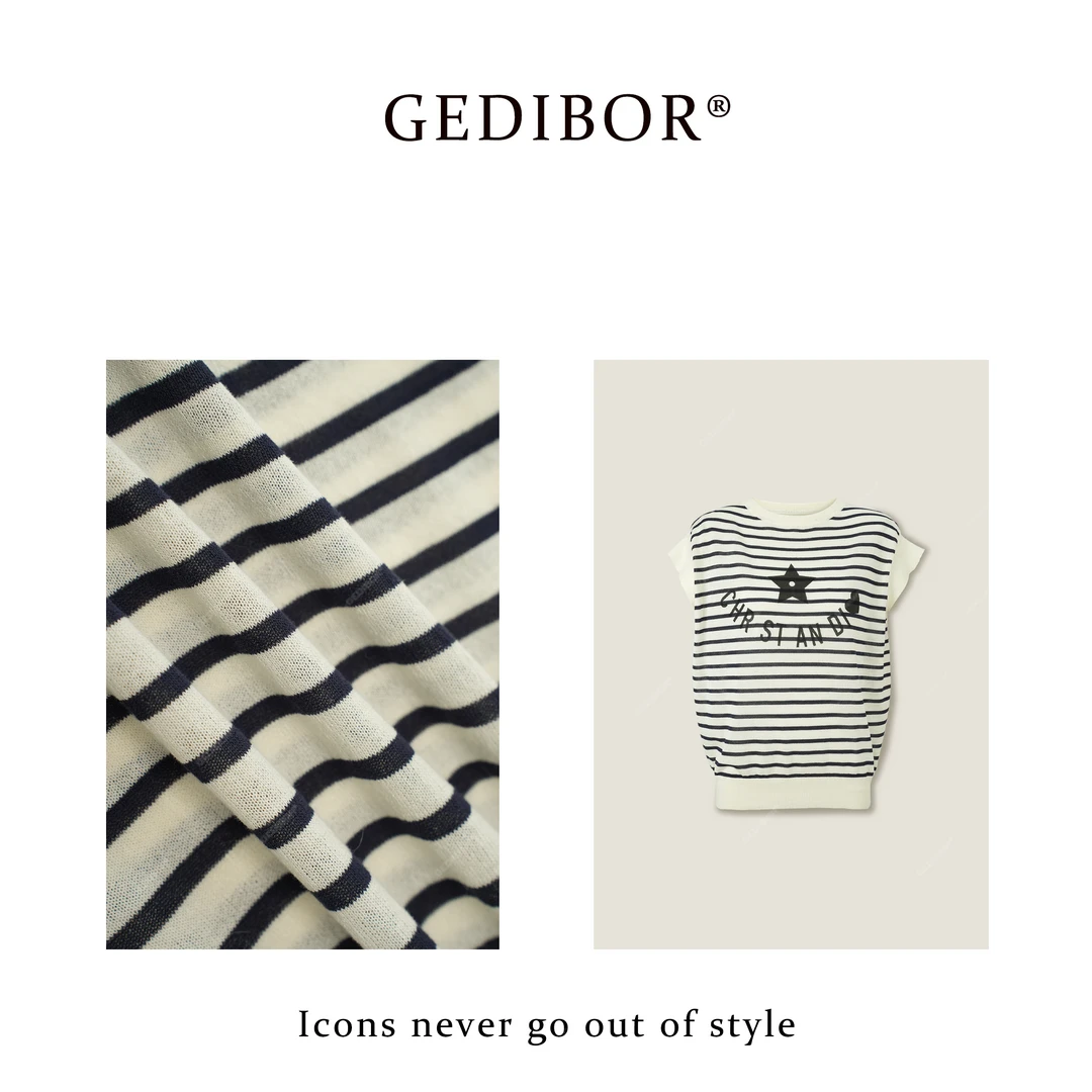 反季清仓！【GEDIBOR】“巴黎之星”黑白条纹幸运星针织上衣