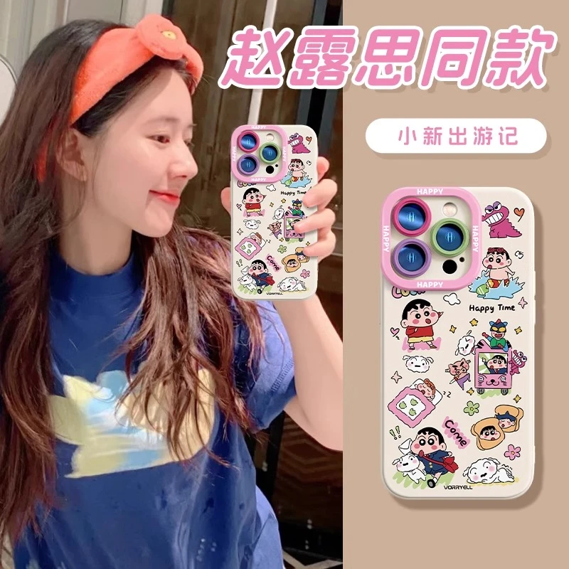 创意满屏趣味小新适用苹果16手机壳华为情侣OPPO全包小米防摔vivo