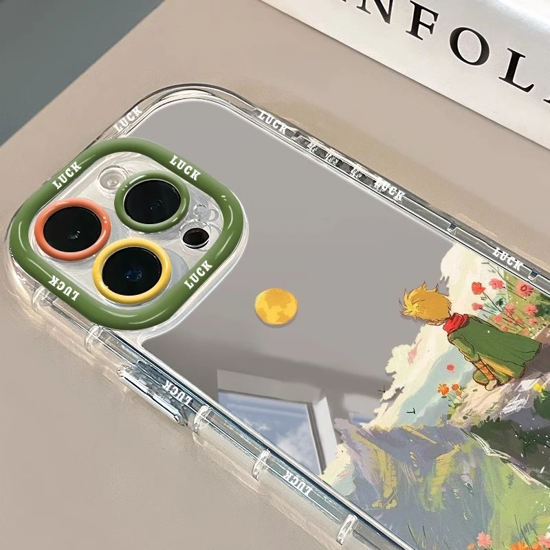 镜面望月玫瑰小王子适用苹果16手机壳华为OPPO高级小米15新款VIVO