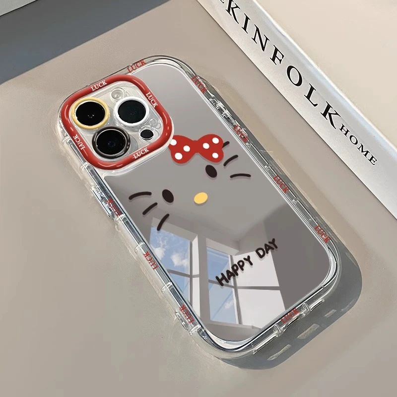 凯蒂表情镜面适用苹果16手机壳新款华为OPPO高级小米全包VIVO防摔