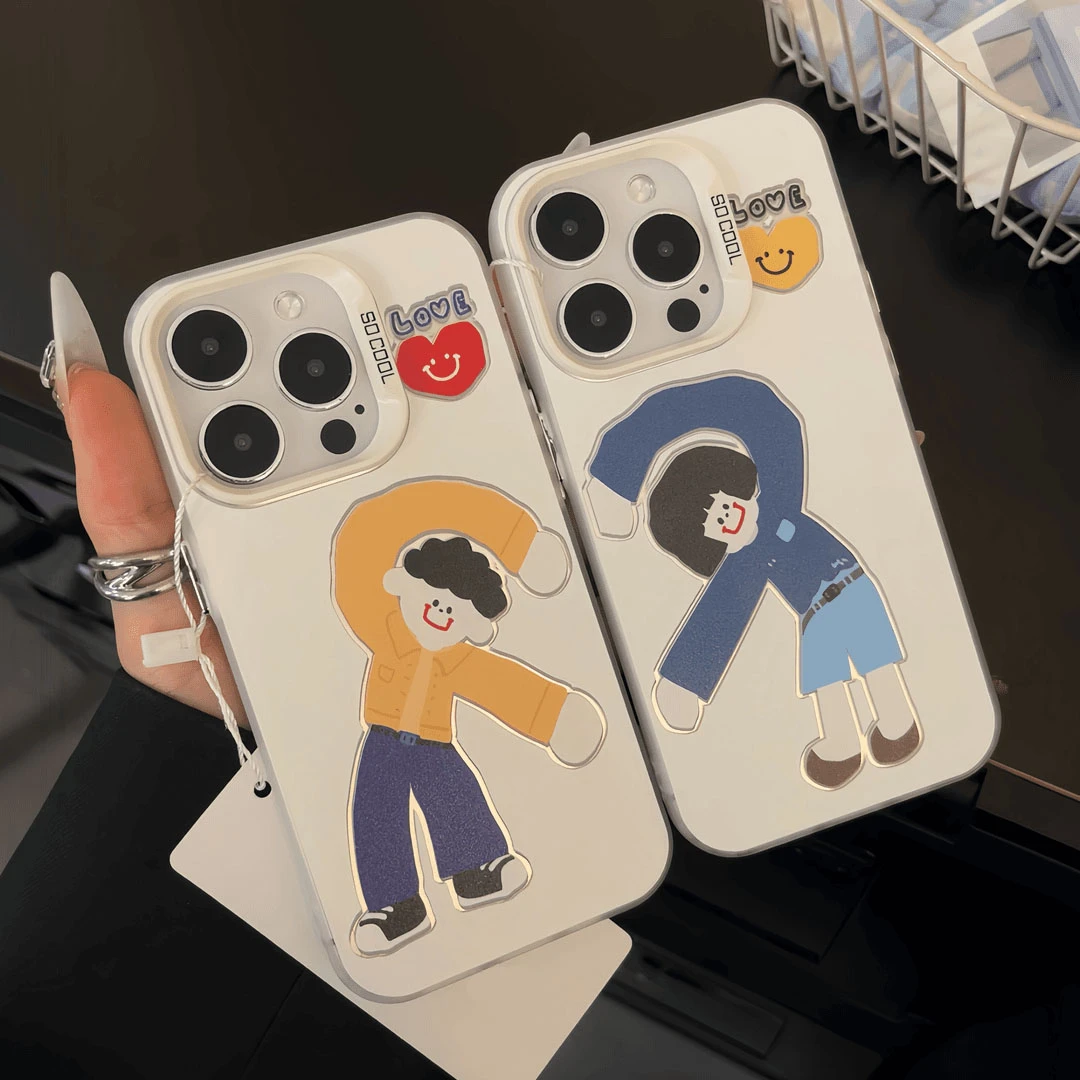 比心男女孩情侣适用华为pura70手机壳苹果15动漫vivo小米可爱OPPO