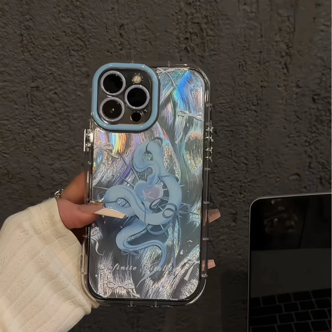 蝴蝶结小蛇适用苹果16羽纱手机壳新款华为小众vivo高级小米OPPO