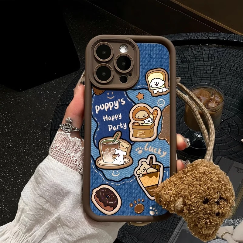 牛仔甜点小狗适用苹果iphone16手机壳华为vivo小米14oppo秋冬新款
