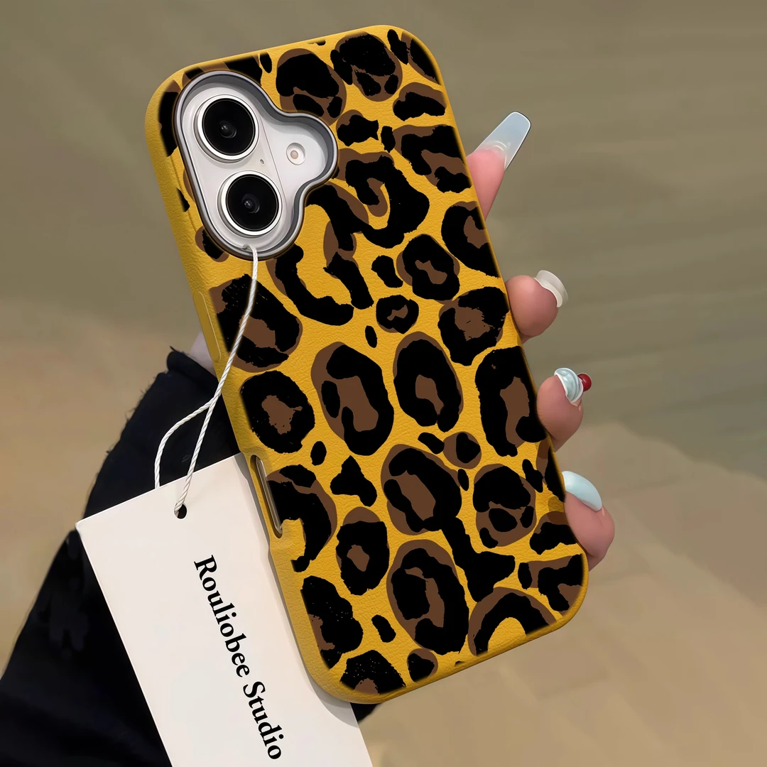 复古秋冬豹纹适用苹果16手机壳新款iphone15/14高级13小众12防摔