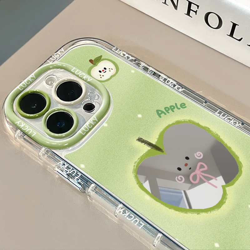 夏日小清新青苹果镜面适用苹果15/14/13/12/11小众ins防摔手机壳