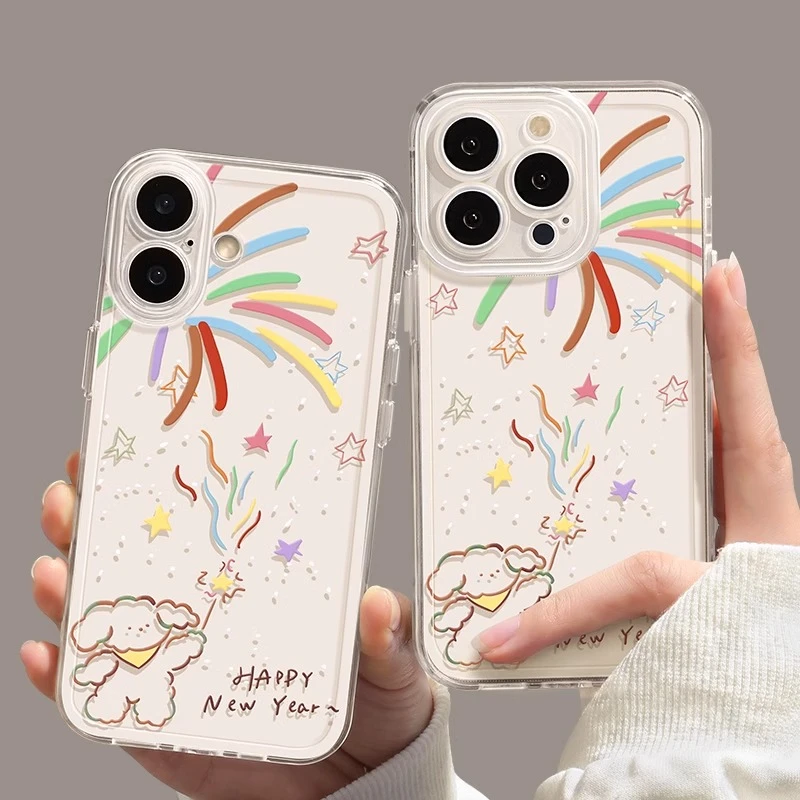 烟花小狗适用iphone15苹果16手机壳14pro可爱13plus小众12/11防摔