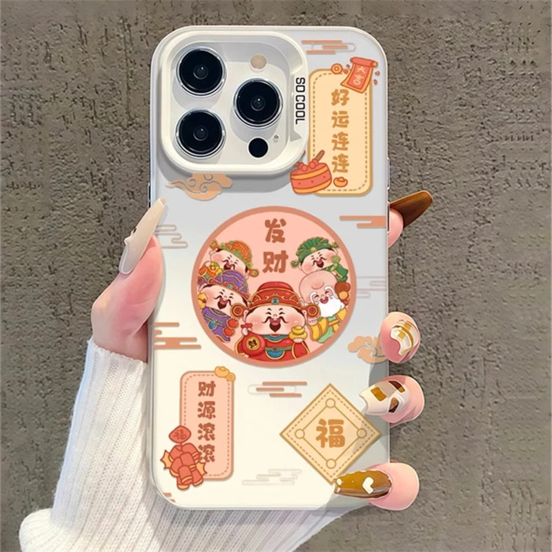 创意五路财神适用苹果16手机壳新款华为创意vivo卡通小米高级oppo