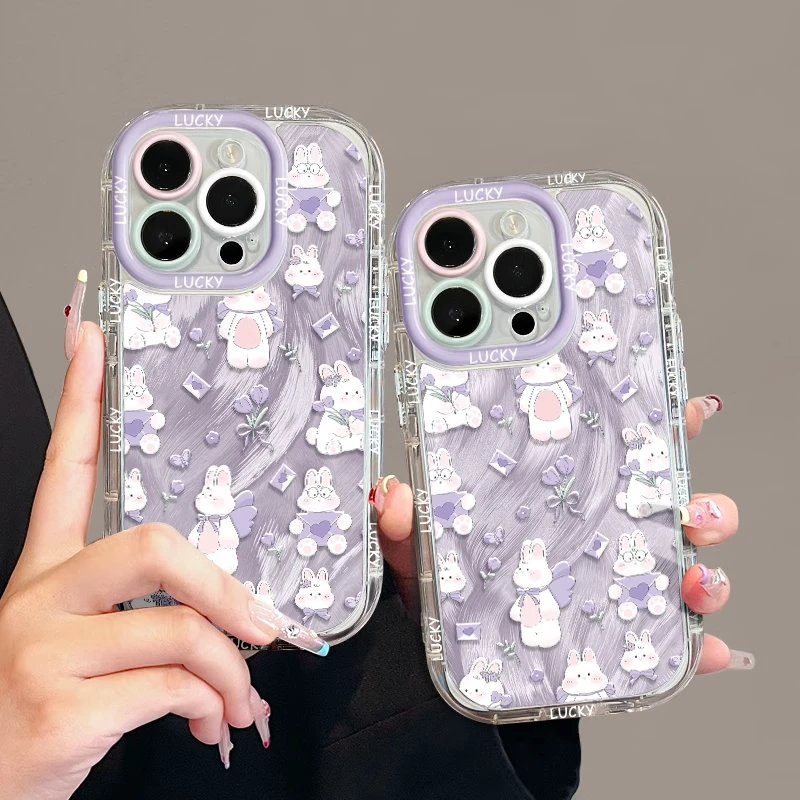 紫郁金香兔适用苹果15手机壳新款华为vivo羽纱小米14oppo全包防摔