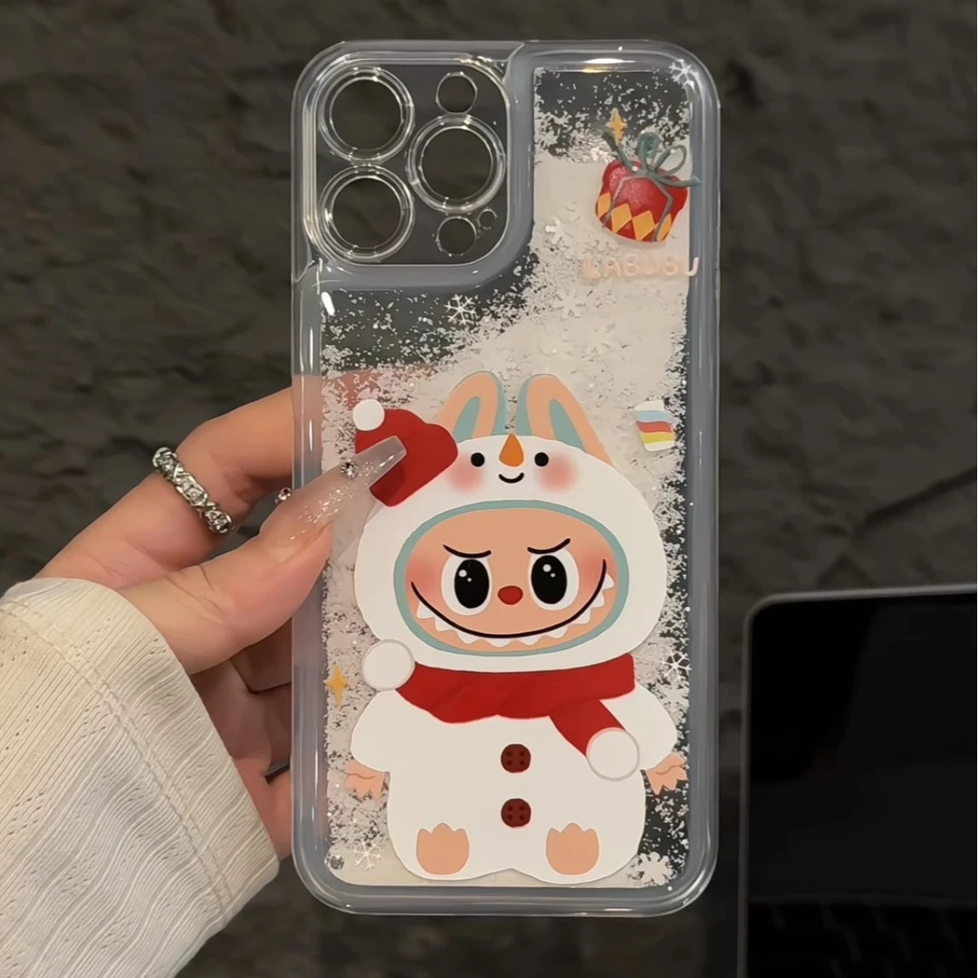 适用iPhone15苹果16流沙手机壳雪人拉布布14/13pro高级12新款潮流