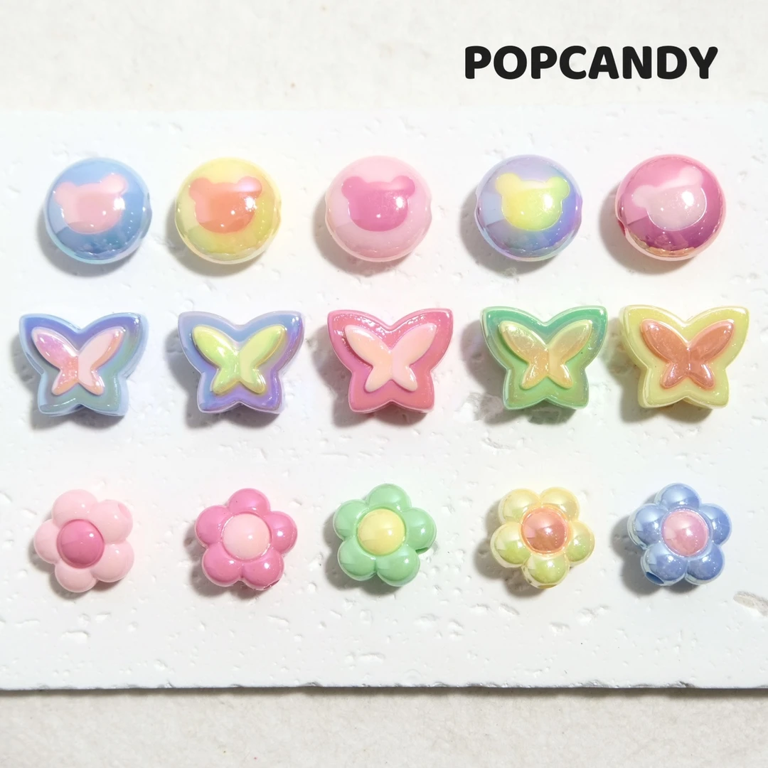 春天色马卡龙花朵蝴蝶小熊串珠DIY散珠手机链饰品背带包挂相机链