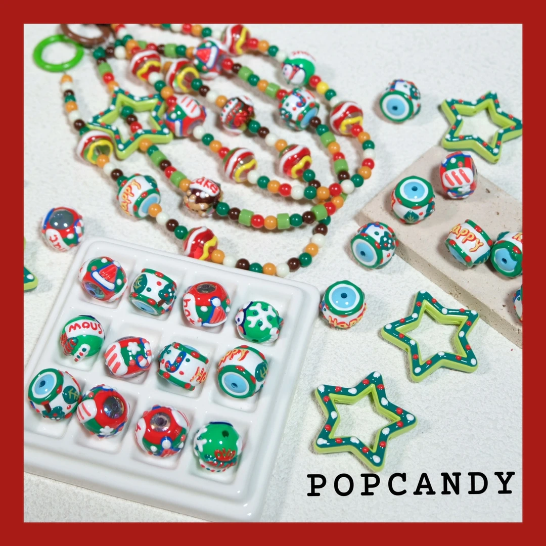 圣诞节串珠外贸跨境DIY姜饼人圣诞树手工材料饰品散珠手绘珠雪人