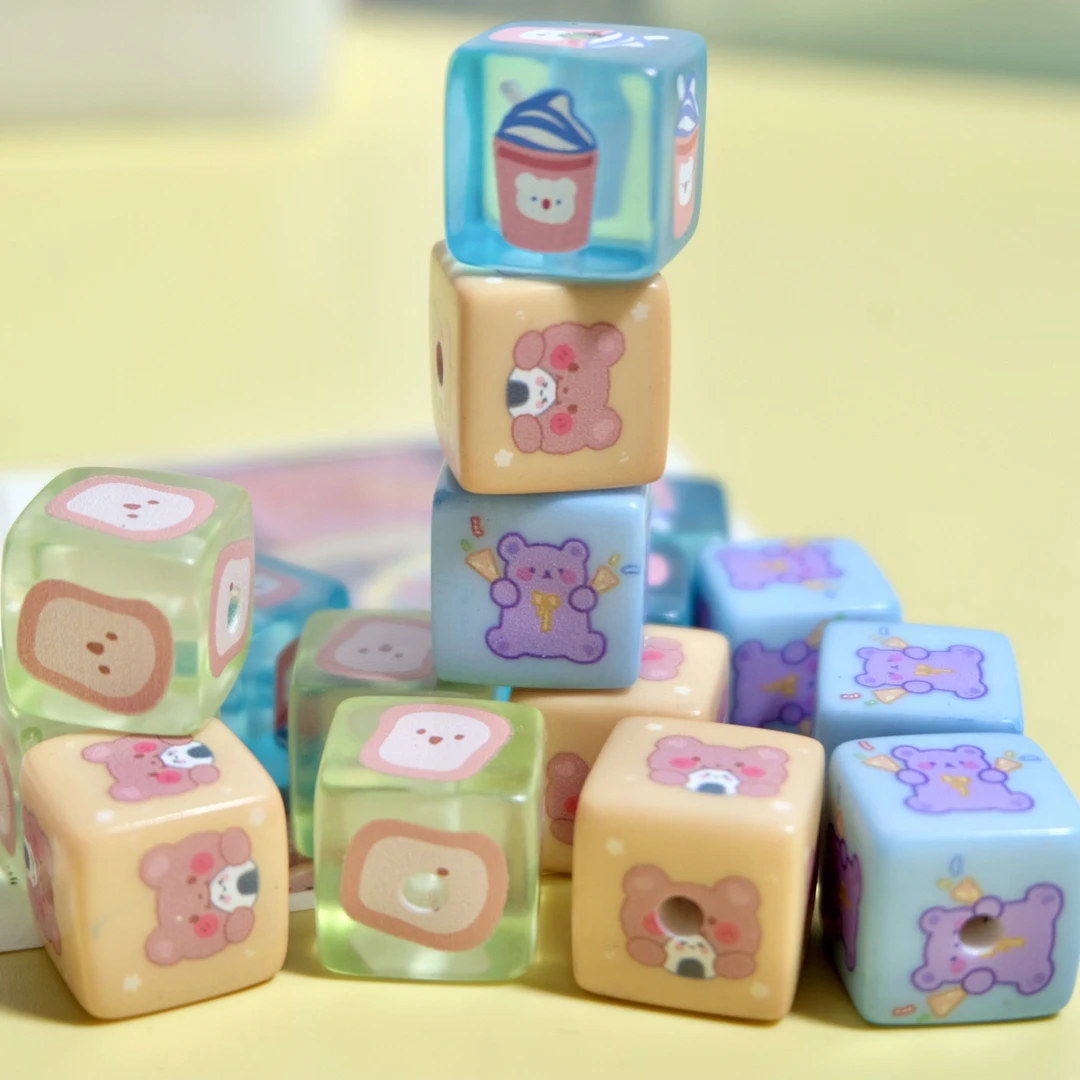 卡通格纹印刷优质手链DIY手机链发饰方块手工耳环手机链亚克力珠