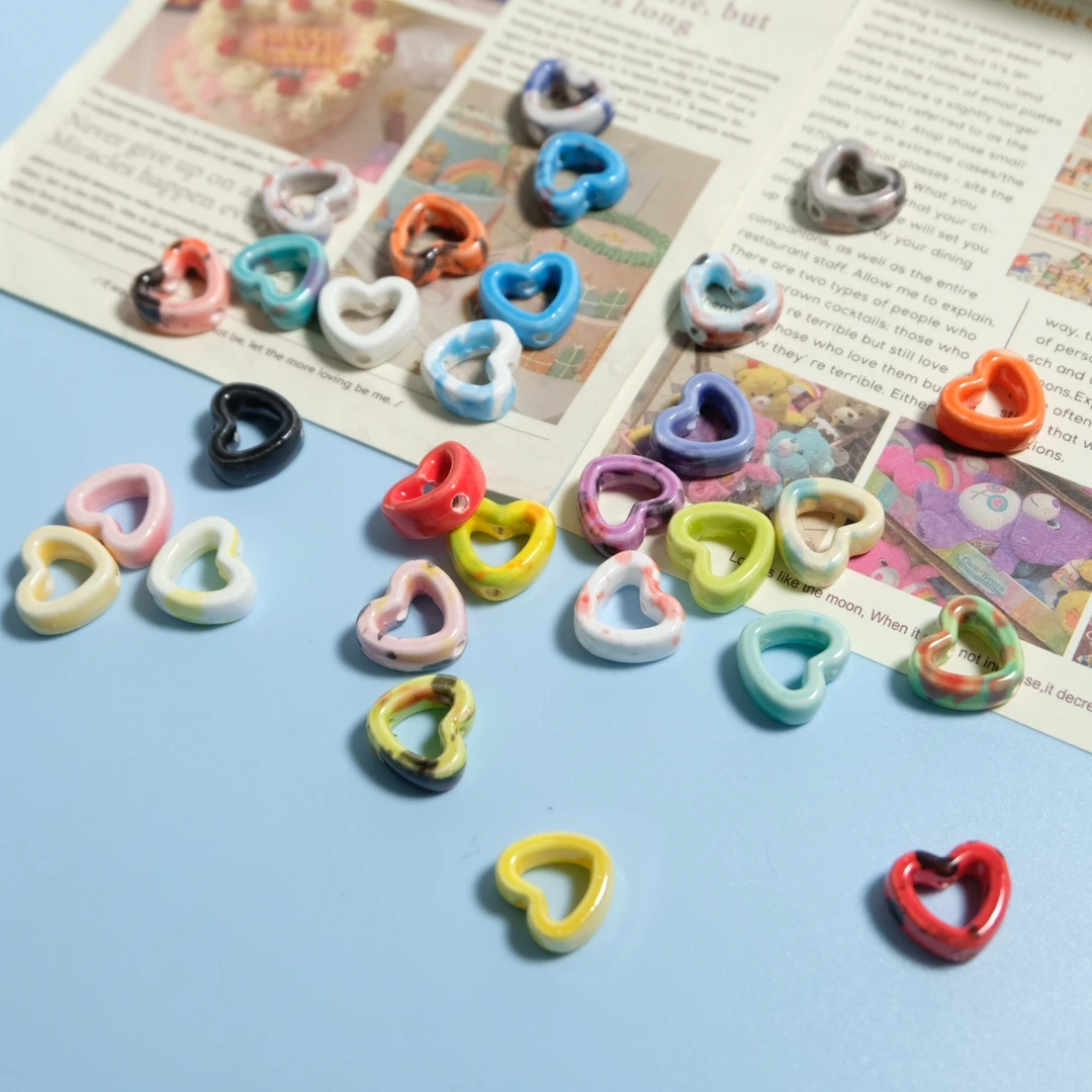 镂空爱心晕染水墨彩色串珠DIY手工饰品配件项链耳环博主同款材料