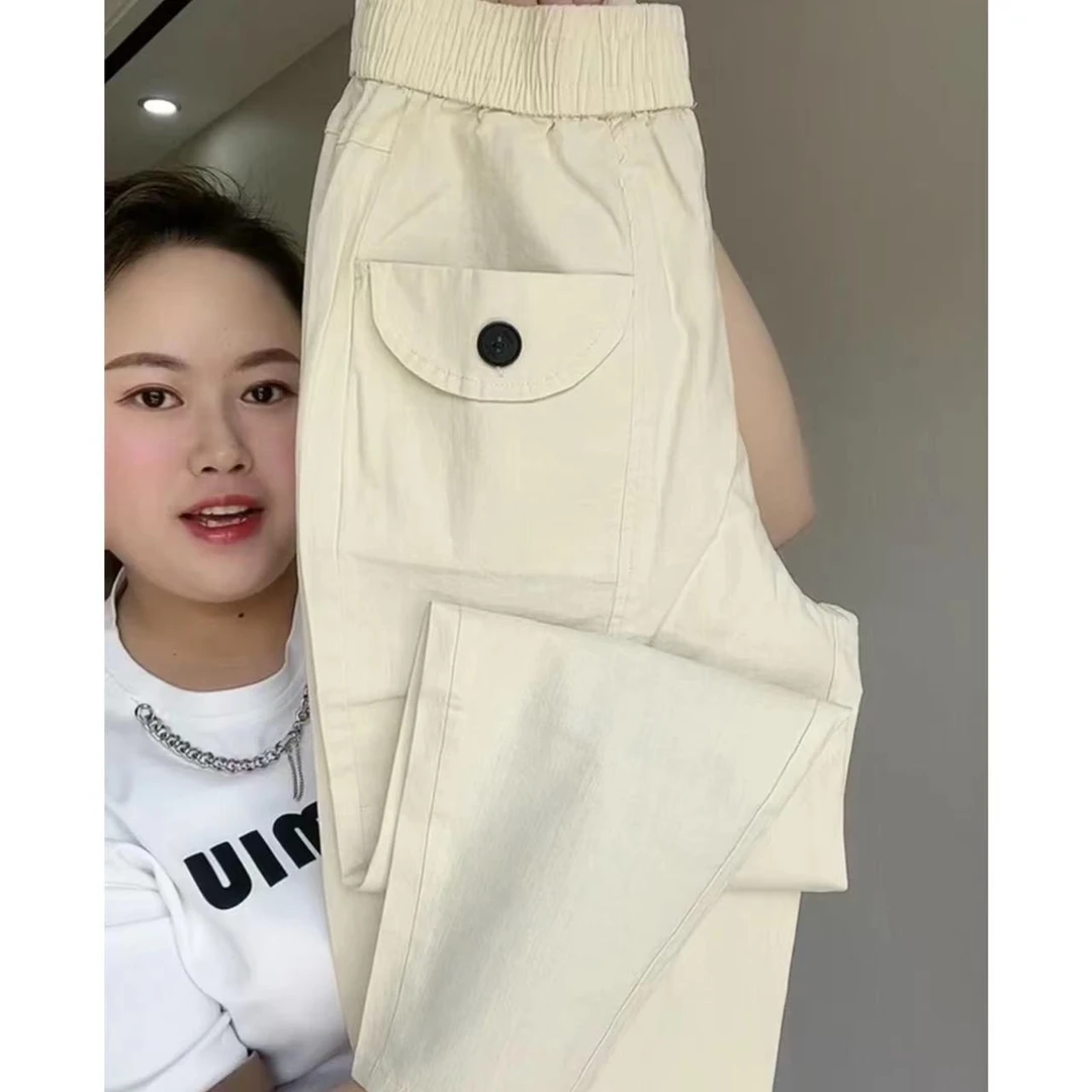 休闲裤女2024夏季棉麻微垮裤高腰薄款九分哈伦裤显瘦百搭萝卜裤女