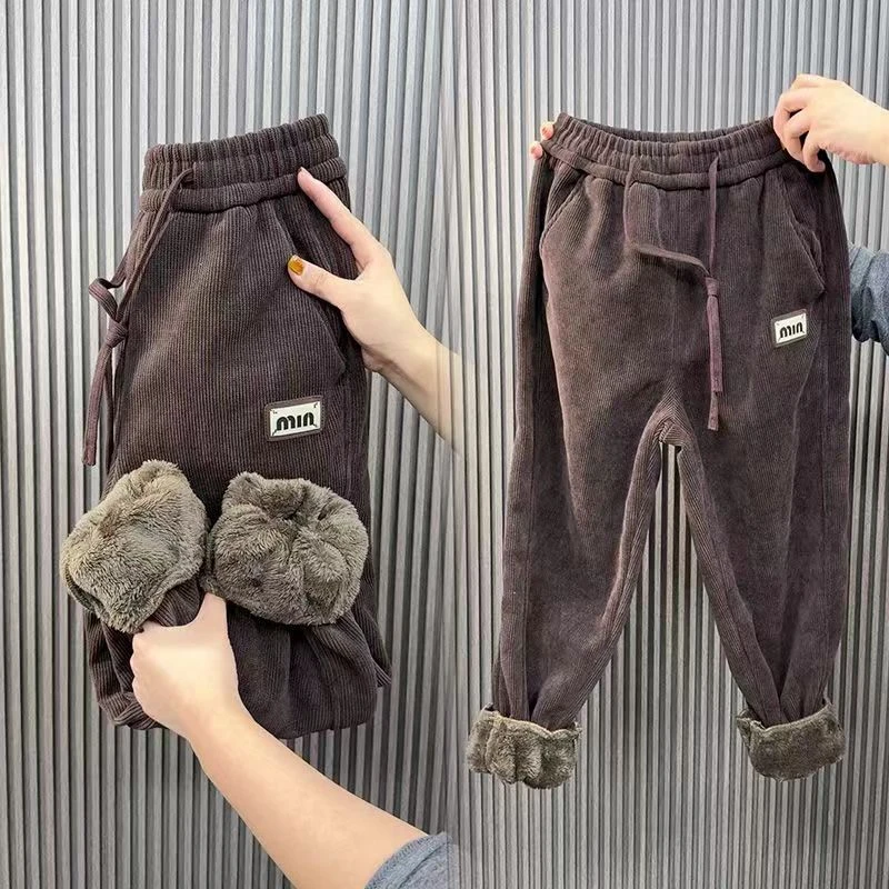 秋冬休闲时尚加绒加厚女裤2025新款洋气百搭宽松高腰显瘦保暖裤