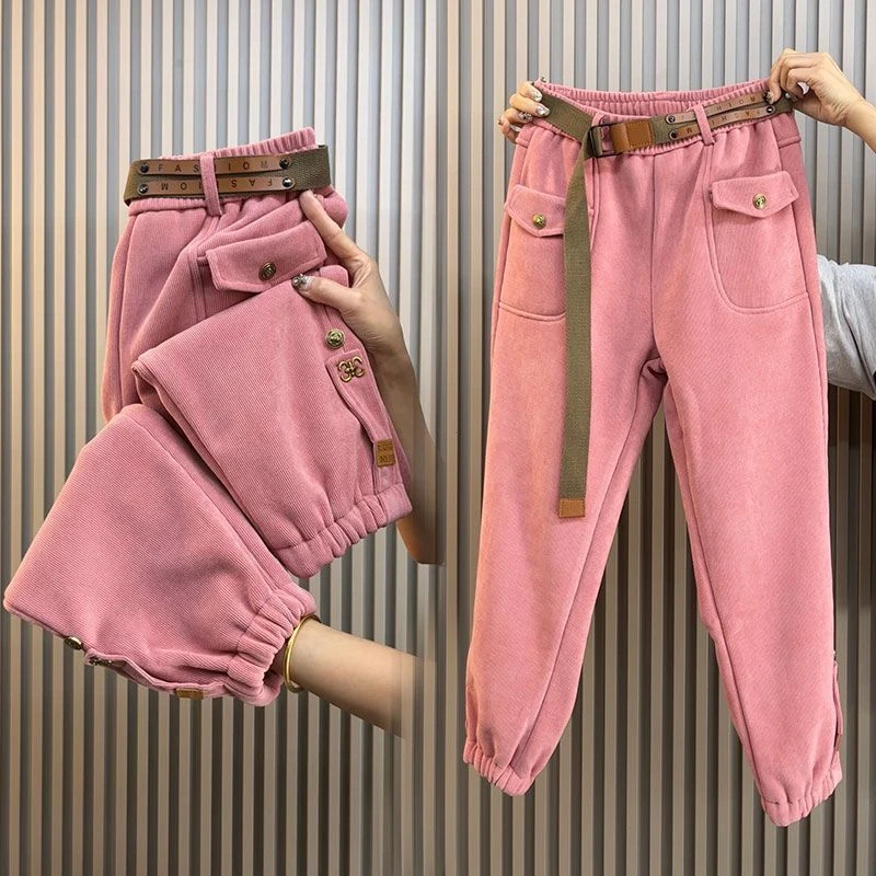 2025秋冬新款欧棉绒休闲裤女百搭卫裤洋气加绒加厚运动裤保暖束脚