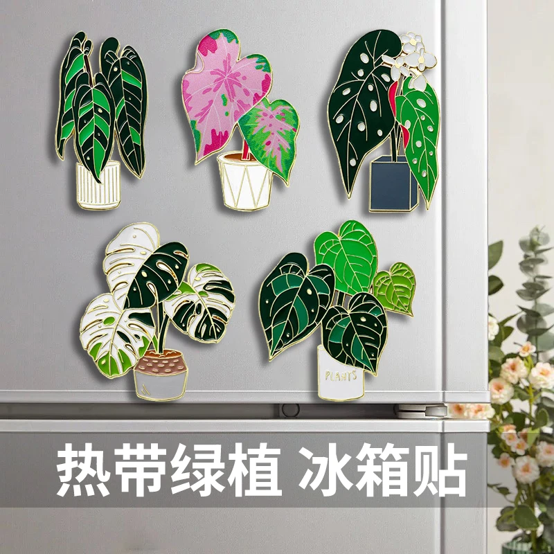 热带植物冰箱贴龟背竹金属磁性贴个性绿植文化创意磁力贴秋海棠