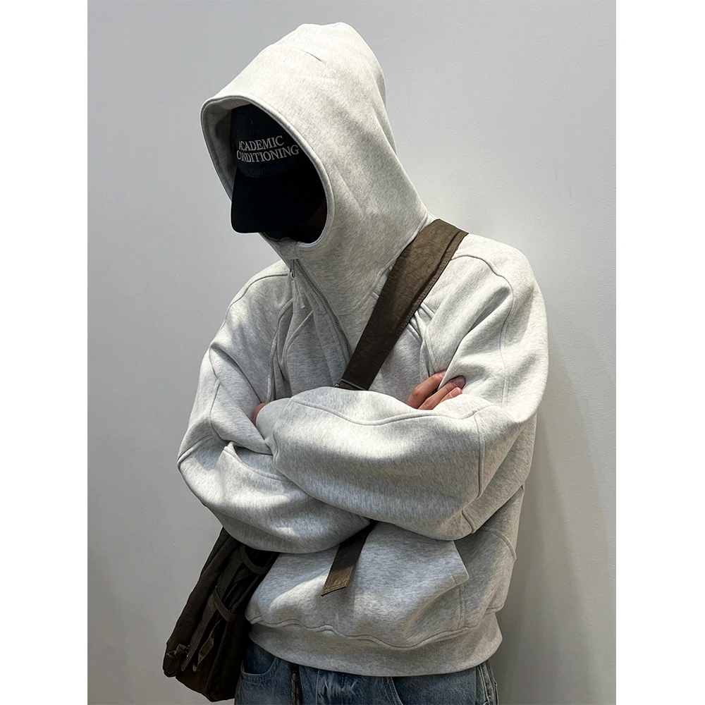 WY988小众设计师潮牌 美式复古重磅500G纯色加厚连帽卫衣抗起球