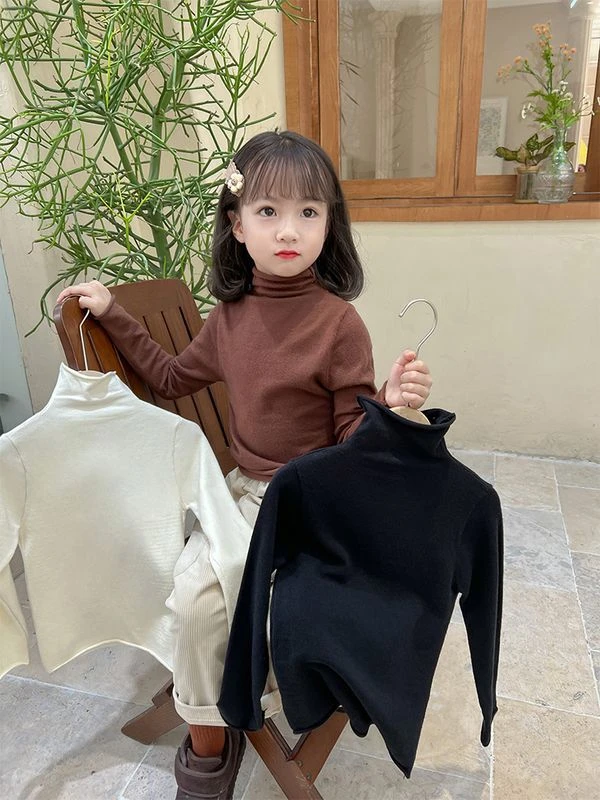 打底衫儿童T恤长袖上衣2024秋季新款洋气女宝宝高领针织衫insD69