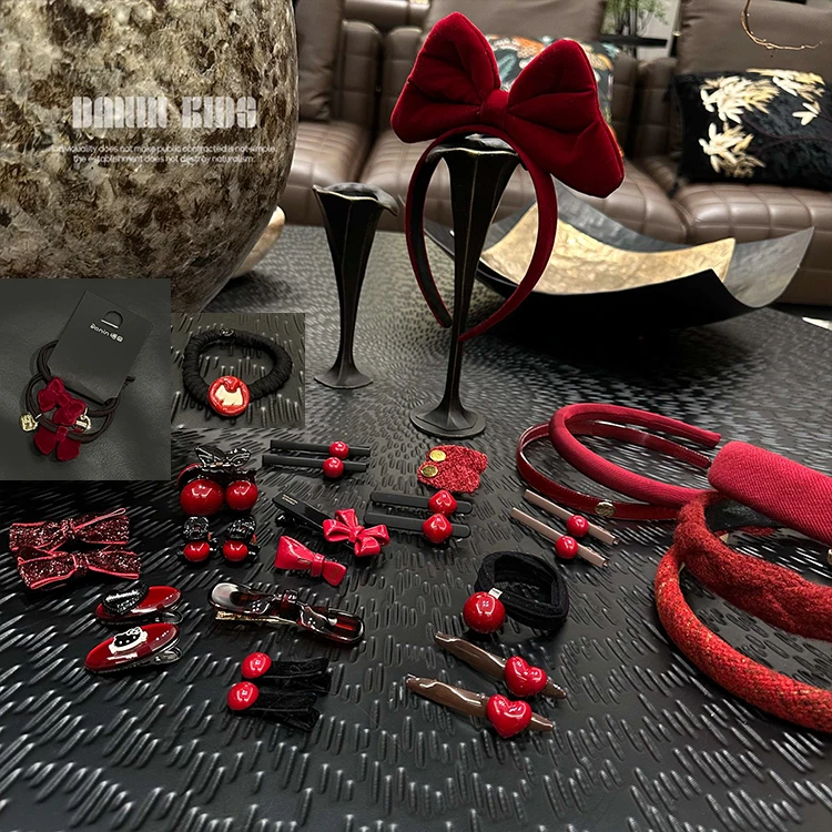 女童小众复古红色系列发圈发夹发箍可爱少女ins甜美百搭韩版法式