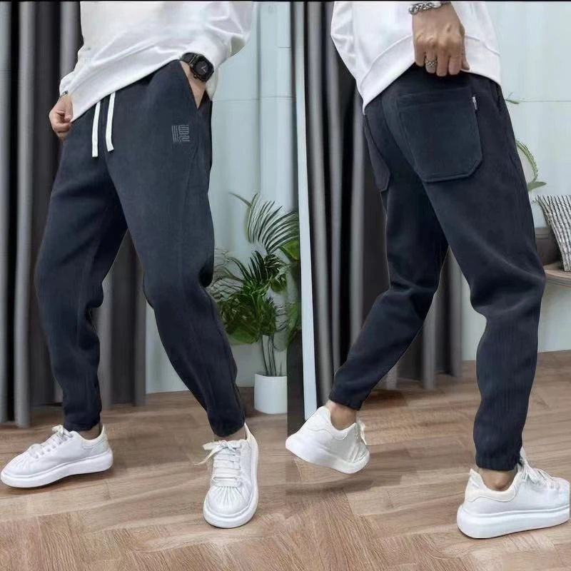 男士秋冬款灯芯绒高档长裤加绒加厚卫裤新款工装裤百搭休闲裤潮牌