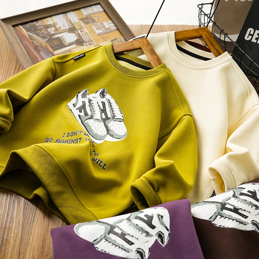 男童儿童秋季新款休闲鞋子印花百搭卫衣中大童圆领上衣26617