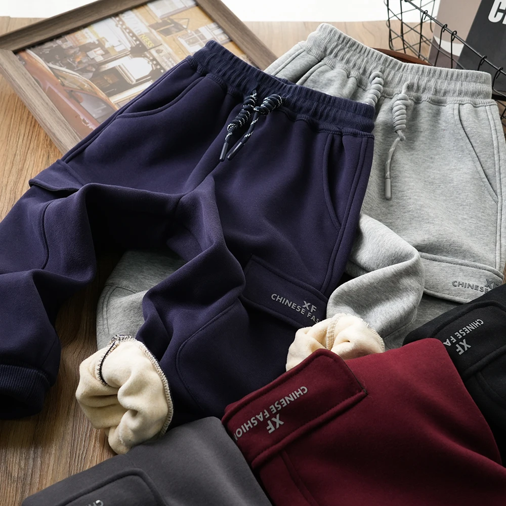 男童秋冬加绒保暖工装休闲裤子抽绳运动裤中大童儿童百搭26218